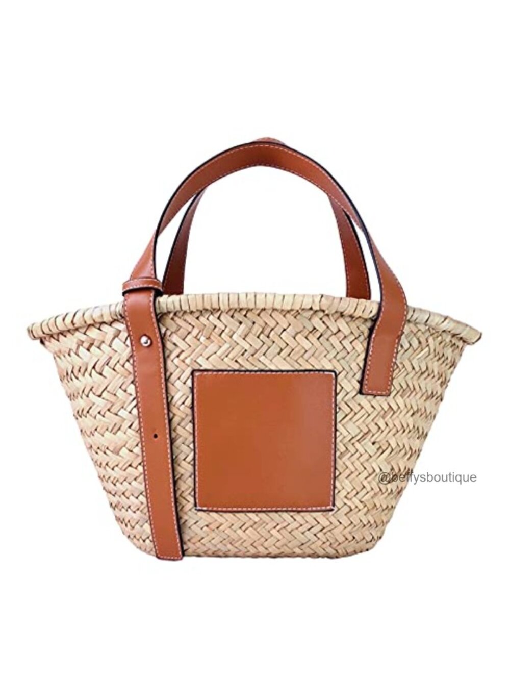 Handwoven Straw Basket Tote Bag with Synthetic Leather Handles Small Summer